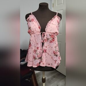 4/$20** XL Unbranded Flowy Floral Tie Up In Front Top